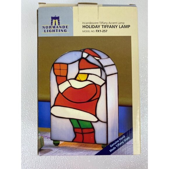 Christmas Stained Glass Santa Claus Tiffany Style Accent Lamp Style FX1-257 NOS - Picture 13 of 16
